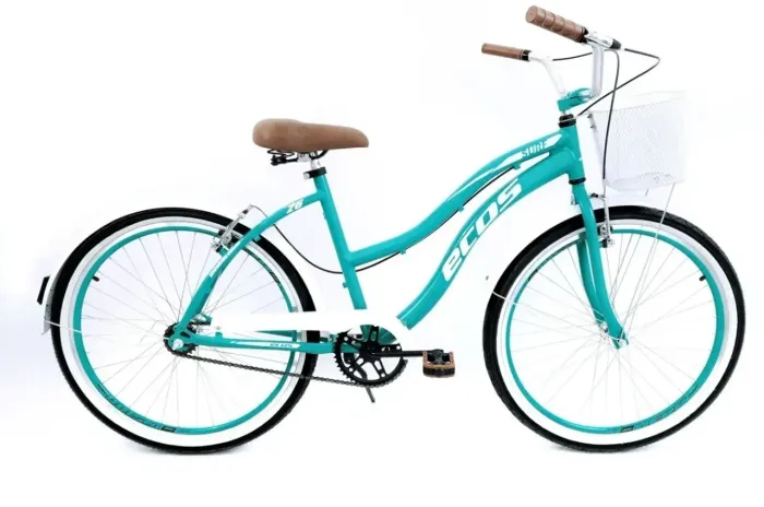 Bicicleta 26 Beach Caiçara Praiana Retrô 100% Aluminio Inox - Azul-Turquesa