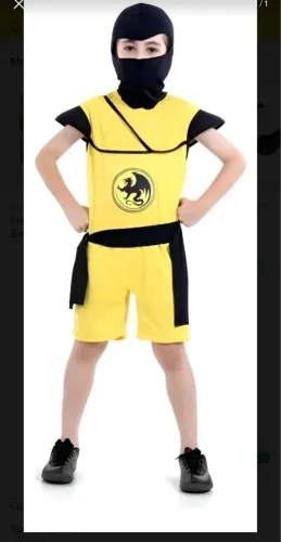 Fantasia Ninja Amarelo TAM 9 a 12 anos 