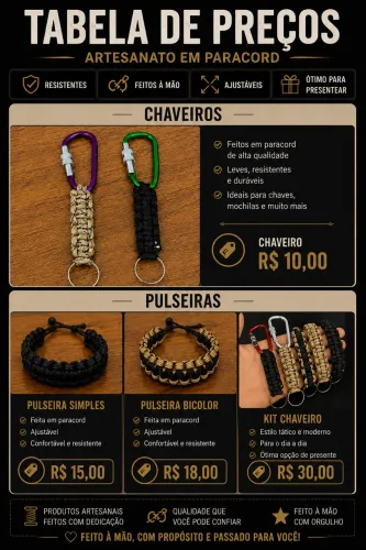 Chaveiros e pulseiras Paracord