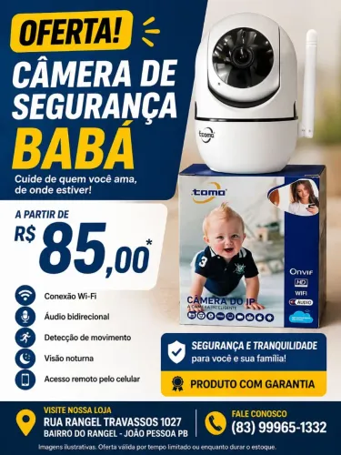 CÂMERA DE SEGURANÇA WI-FI BABÁ IP - COR BRANCA , GIRA 360 E COM VISOR NOTURNO