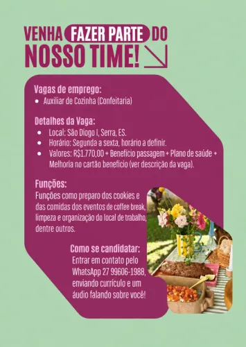 Vaga de emprego auxiliar de confeitaria - oportunidade
