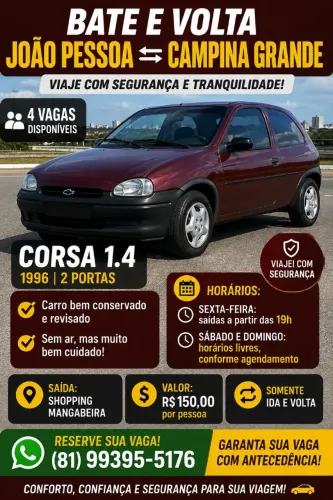 Bate e volta - João Pessoa para Campina Grande 