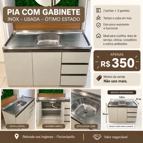 Pia inox com gabinete - R$ 350