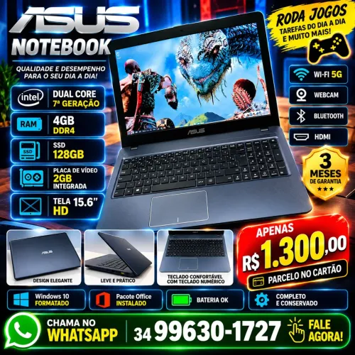 Notebook Asus completo + Brinde