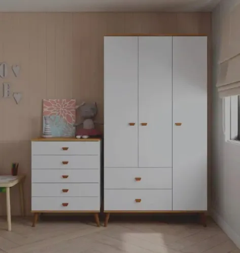 Guarda Roupa Infantil 3 Portas + Cômoda Ternura Bartira