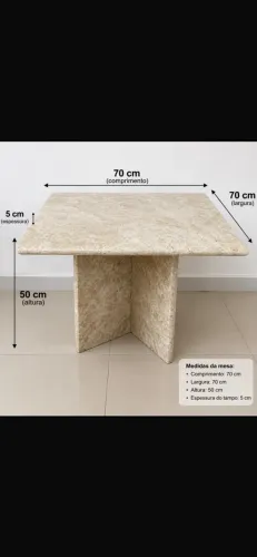 Conjunto de Mármore Bege com Mesa de Jantar 4 Cadeiras e Mesa de Centro