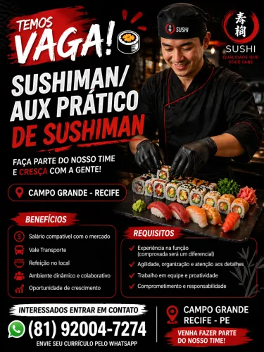 VAGA PARA RESTAURANTE DE SUSHI