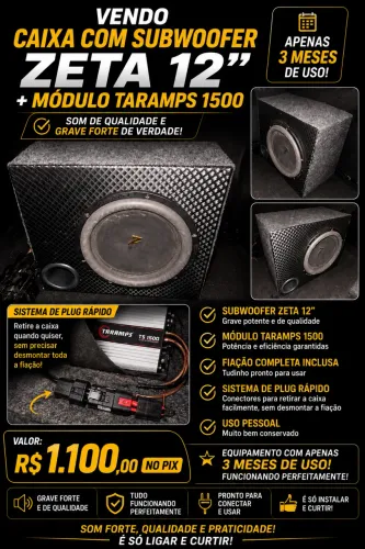 Subwoofer 12 Zeta + Módulo Taramps 1500 Completo com Fiação