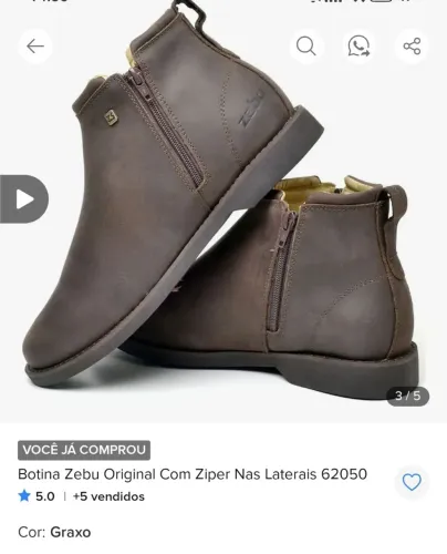 BOTINA ZEBU ORIGINAL COM ZÍPER NAS LATERAIS