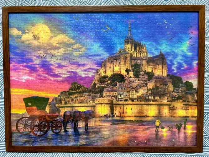 Quadro De Quebra Cabeça Emoldurado: Luar Em Mont Saint-Michel
