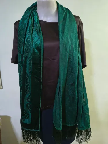 Cachecol Bijoux Terner Verde Com Franjas 