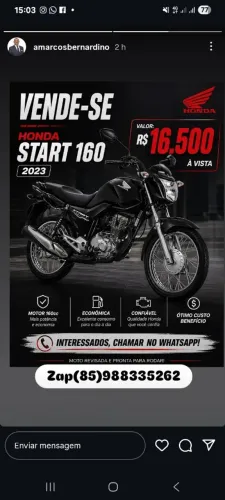 Vendo moto start cg160 2023