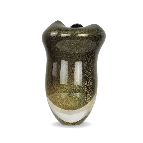 Vaso Oceano Tela Preto com Ouro Murano