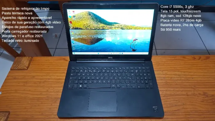 Notebook dell, core i7, placa de vídeo 4gb, 8gb ram e ssd 128gb
