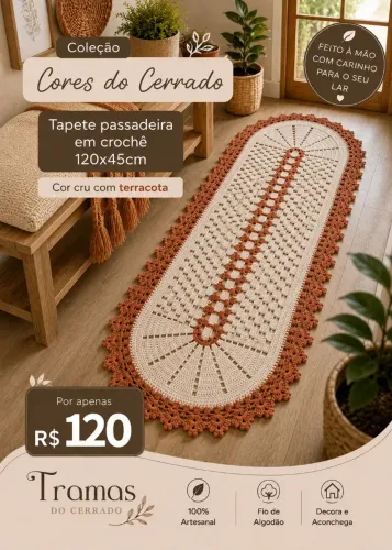 Passadeira de Crochê 120x45cm | Coleção Cores do Cerrado ?