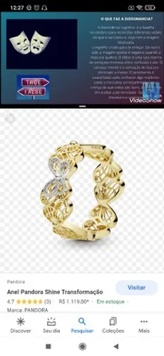 Anel Tam 16 e brinco Pandora shine.