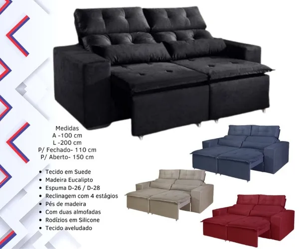 Sala sofá retrátil e reclinável de 200 cm