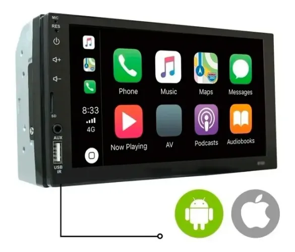 Central Multimídia 2 Din Mp5 7 Pol Mp10 Carplay Android Auto