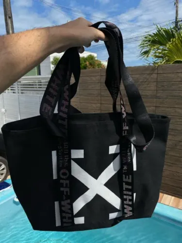 Bolsa tote com mesh e estampa de logo off white