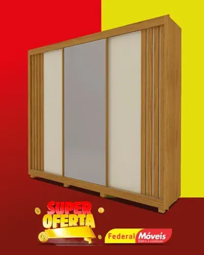 Guarda Roupa 3 Portas 4 Gavetas Ripado com Espelho Promoçao Fazemos Entrega Novo
