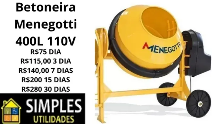 Betoneira 400L menegotti locação 