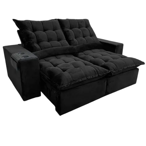 Sofá Retrátil e Reclinável Kauã 2,00 m Preto tt32