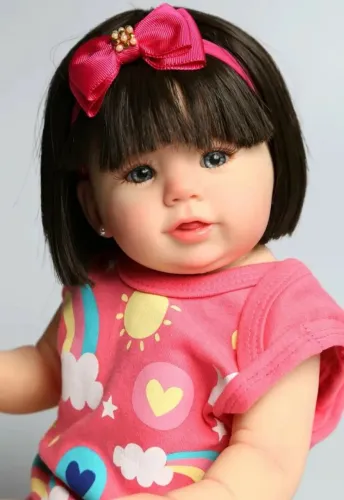 Boneca bebê reborn toda de silicone com cabelo 49 cm