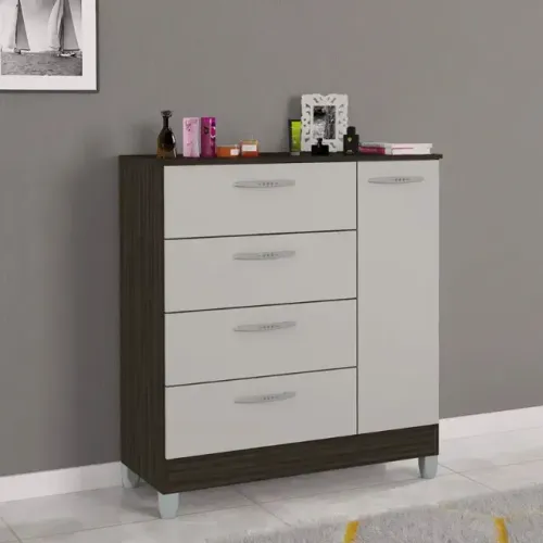 Cômoda 1Pt 4Gvs Chocolate/Off Poquema - Entrega Rápida! 