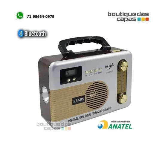 Radio AM / FM 3 Bandas Bluetooth entrada pen drive com Lanterna RETRO MO-607T