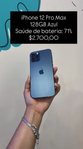 iPhone 12 Pro Max / 128GB / Azul / SaÚde de bateria:71% / R$2.700,00