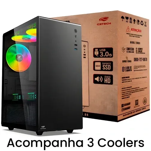 GABINETE GAMER PRETO C3 TECH