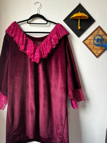 Vestido/bata/vest leggin em veludo com renda italiana