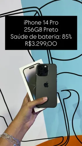 iPhone 14 Pro / 256GB Preto / Original / Saude de Bateria: 85% / Garantia / $3.299,00