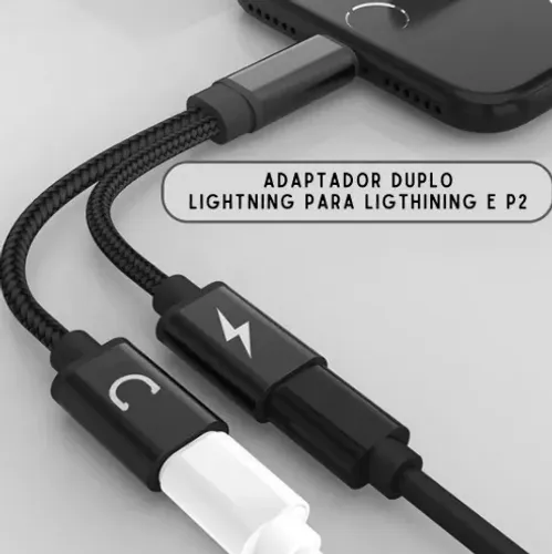 Adaptador Duplo Lightning P2 Fone Carregador Para iPhone