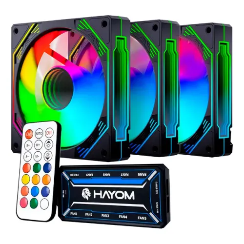 Kit 3 Coolers Rgb Hayom, 120mm, Controladora, Preto, Fc1308