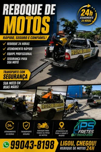 Reboque de motos 24h  frete e mudanças em geral. 