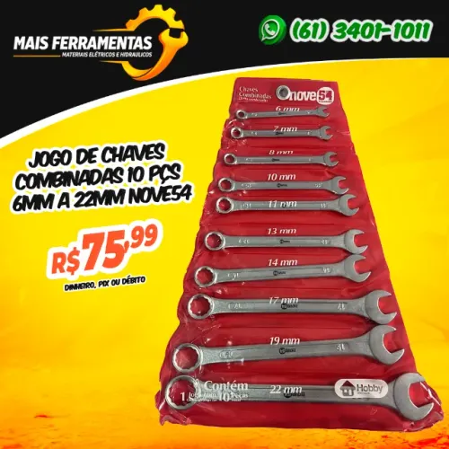 Jogo de Chaves Combinadas 10 Pçs 6mm a 22mm Nove54