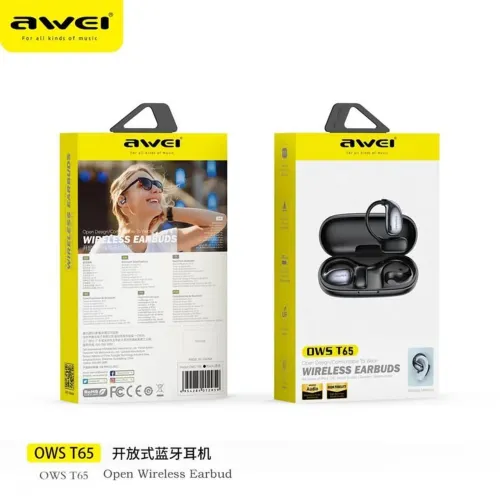 Fone de ouvido Awei bluetooth 5.3 condução óssea T65