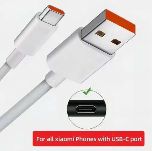 Cabo USB Tipo C Turbo 6A 1m Branco Xiaomi Mi 9 10 11 12 Poco