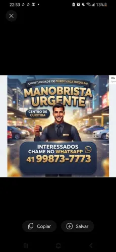 Vaga manobrista centro de curitiba, próximo a Rui barbosa.