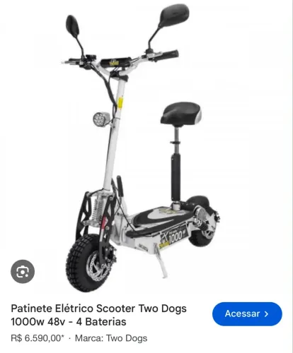 Patinete Elétrico Scooter Two Dogs 1000w 48v - 3 Baterias