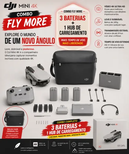 Mini Drone DJI 4K combo fly more 3 baterias