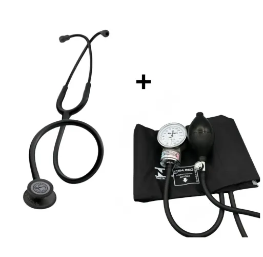 Estetoscópio Littmann Classic III 5803 Black Edition + Esfigmomanômetro P.a Med - Preto