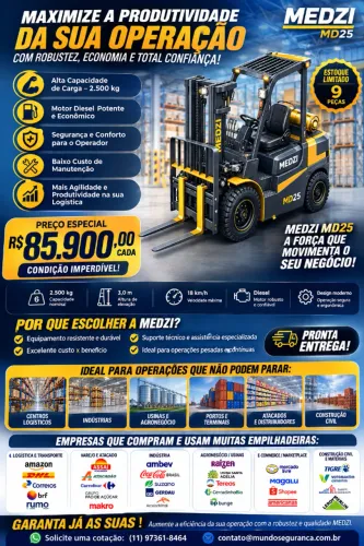 Empilhadeira Diesel MEDZI MD25 2,5 Toneladas - Nova