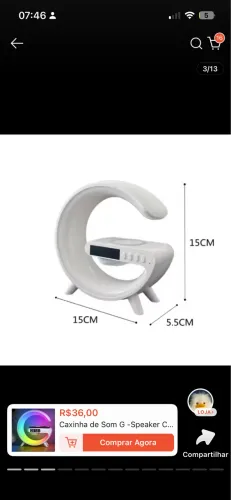 Caxinha de Som G -Speaker COR BRANCA Com Relógio Luminária Bluetooth Inteligente