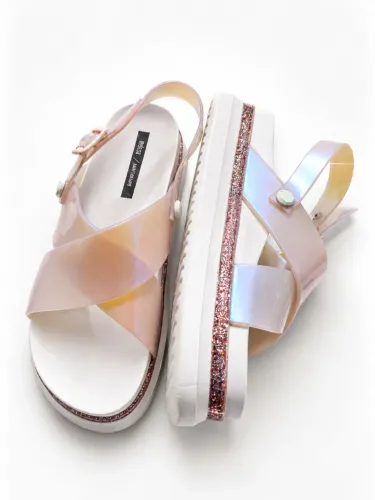  Melissa Plataforma Branco com Glitter rosa - Semi Nova