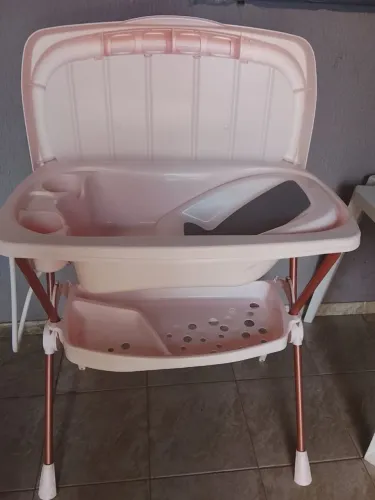 Banheira de Bebê com Trocador Galzerano Premium Branco e Rosa