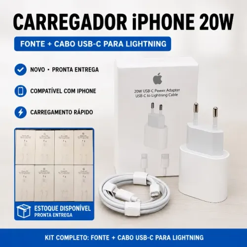Carregador iPhone 20W Fonte + Cabo Lightning Entrega Grátis