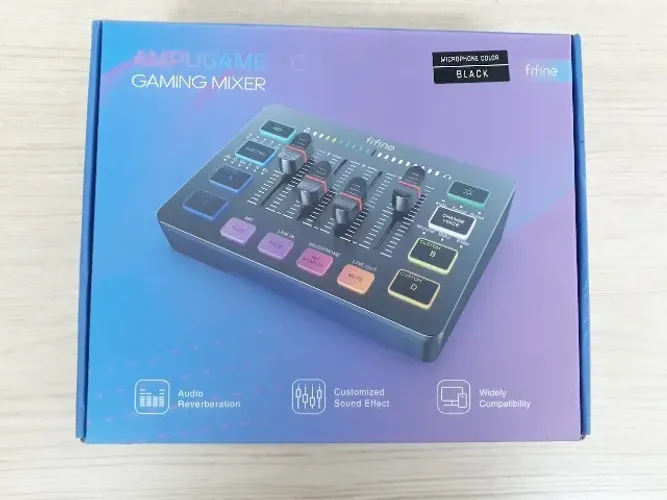 Mixer para Jogos Fifine Ampligame, XLR, USB, Efeito de Voz, Preto - SC3
