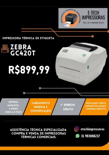 IMPRESSORA TÉRMICA ZEBRA GC420T ECOMMERCE (GARANTIA 6 MESES) 